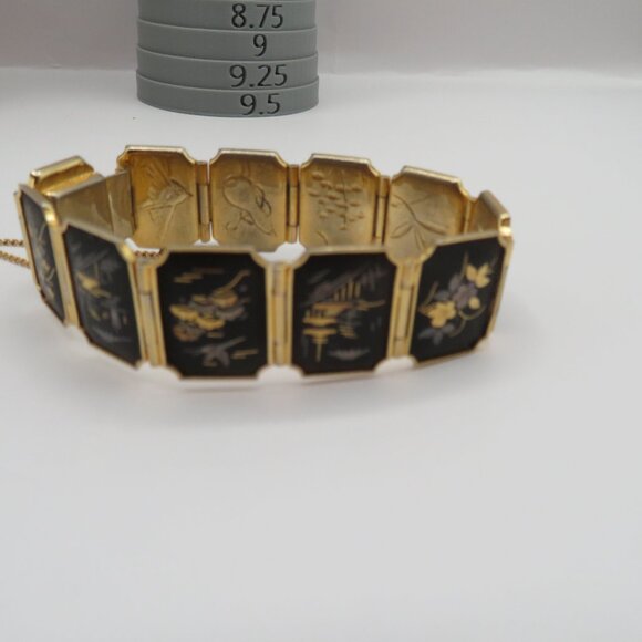 Japanese Damascene Style Panel Vintage Bracelet - Picture 5 of 10